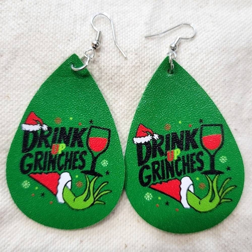 2/$12 The GRINCH Earrings Drink Up Grinches Earrings Fun Christmas Earrings
